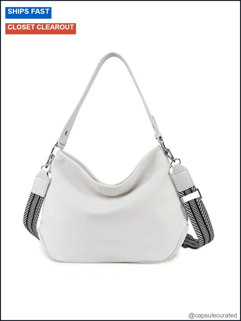 Medium Hobo Shoulder Bag - Faux Leather, Detachable Strap, Lightweight